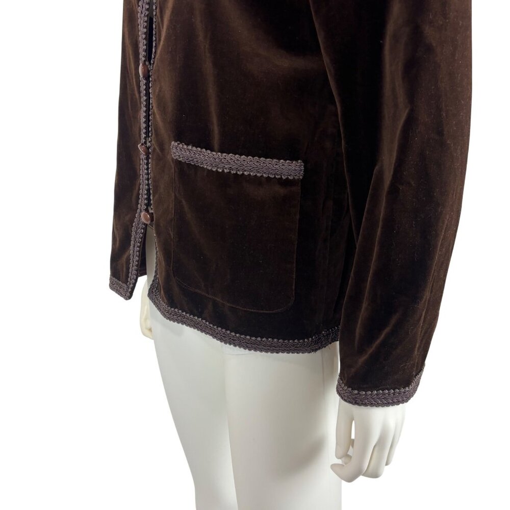 Vintage 70s Velvet Blazer Womens Large Brown Braided Trim Button Down Suit Jacke - Picture 7 of 12